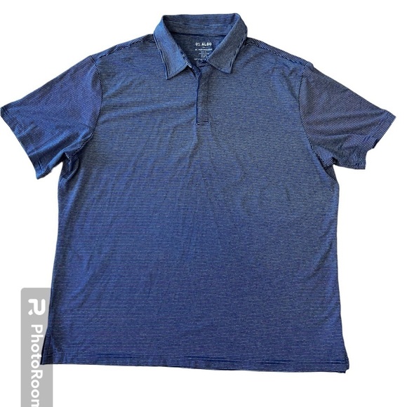 0.1 Algo men’s blue and gray striped short sleeve polo golf shirt size XXL - Picture 1 of 5